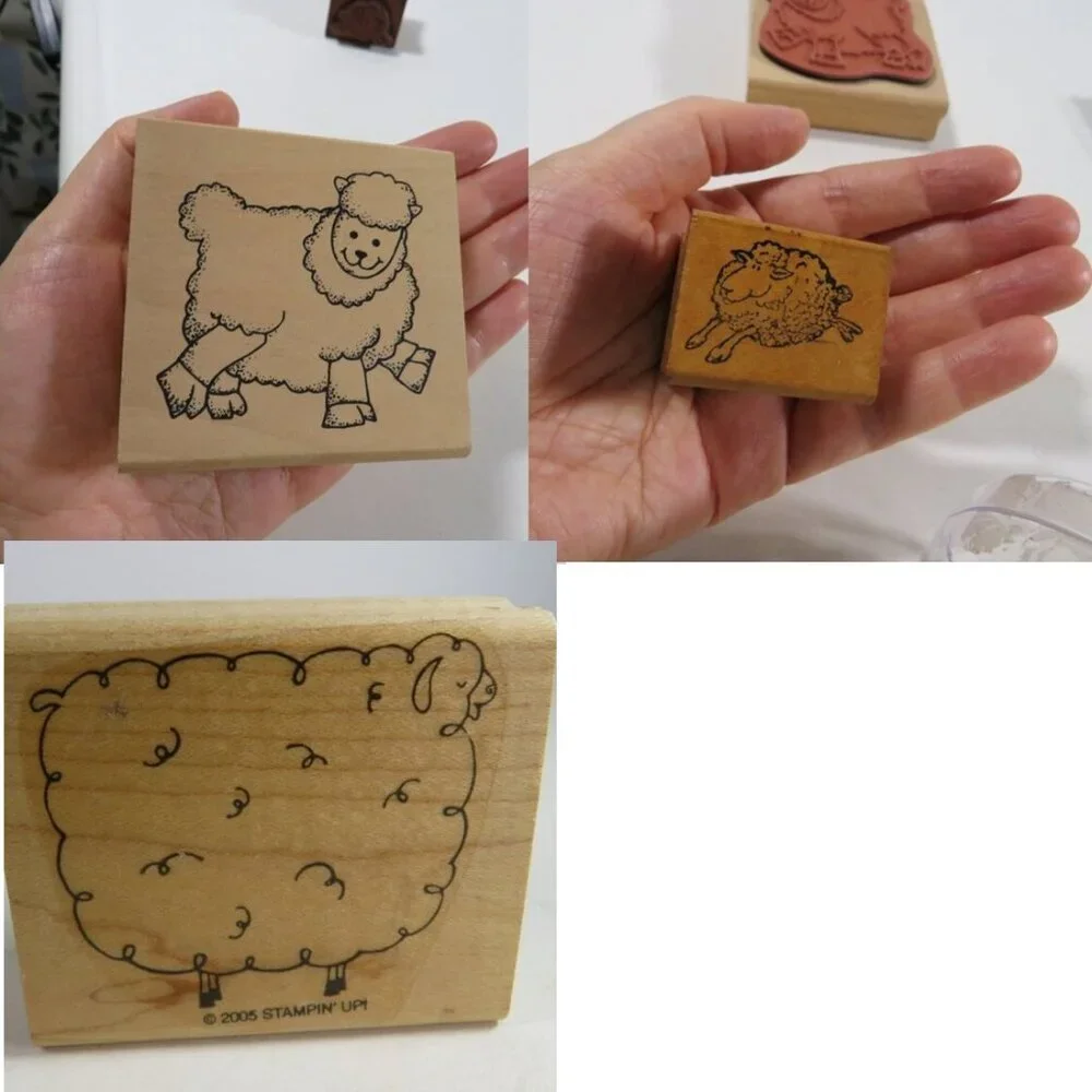 Sheep (3) Rubber Stamps Wood Mounted